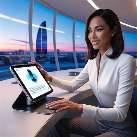 Businesswoman Using Chatbot In Tablet Intelligence Ai Chat Gpt Chat