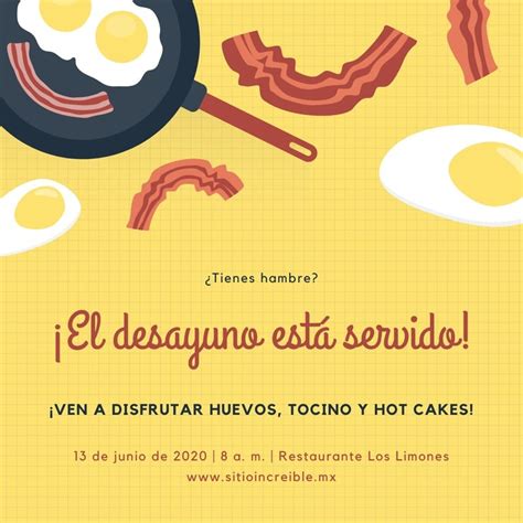 Plantillas De Invitaciones Para Desayunos Editables Canva