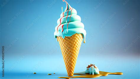 This Illustration Depicts A Melting Ice Cream Cone In A Variety Of