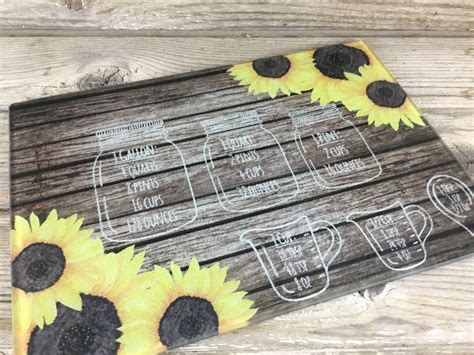 Sunflower Measurement Conversion Glass Cutting Board Kitchen Etsy