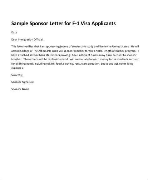 Sample Letter Of Sponsorship For Immigration