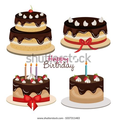 Happy Birthday Card Sweet Cakes Stock Vector Royalty Free 1037311483