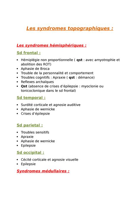 Syndromes Topographiques Et Atteinte Croisée De La Sensibilité