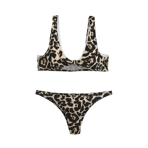 Conjunto De Bikini Con Estampado De Leopardo Y Piel De Serpiente Para