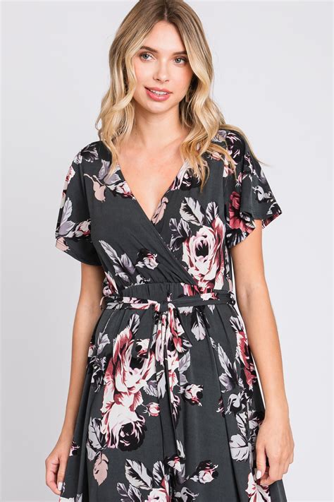 Forest Green Floral High Low Wrap Dress Pinkblush