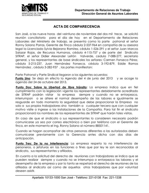 Acta De Comparecencia Modelo