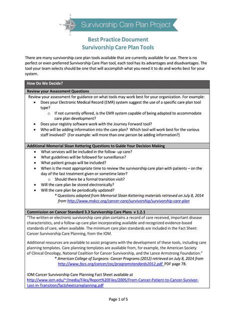 Fillable Online Survivorship Care Plan Tools Fax Email Print Pdffiller