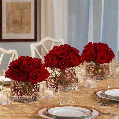 Red Rose Centerpieces In Clear Box Vases