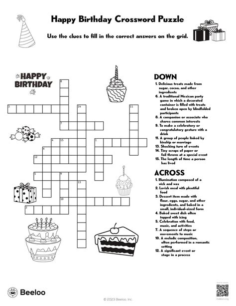 Birthday Themed Crossword Puzzles Beeloo Printable Crafts And