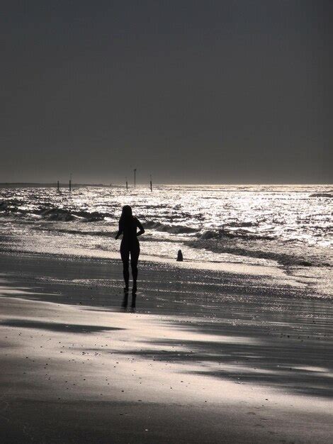 Premium Photo Silhouette Woman Standing On Shore At Beach Against