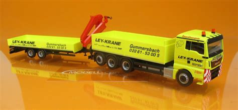 Herpa 310741 MAN TGX XL E6c mit Hänger Ley Krane Gummersbach 1 87