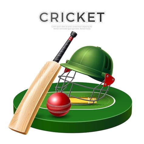 Premium Vector Realistic Cricket Bat Leather Ball And Helmet On