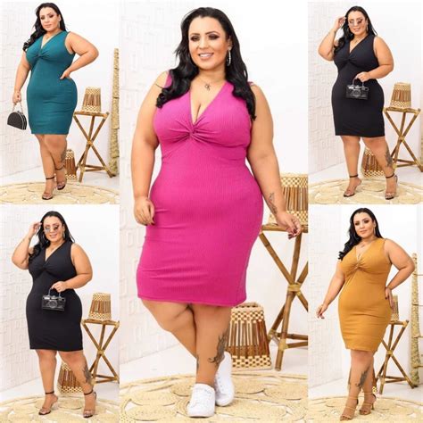 Vestidos Feminino Plus Size Midi Decote Em V Nozinho Suplex Canelado