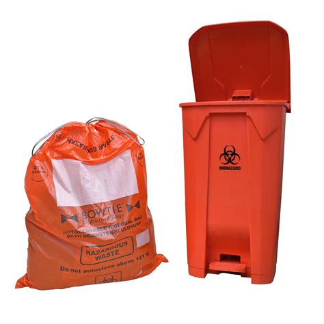 26 Gallon Bright Red Plastic Biohazard Bag Bin With Foot Pedal And Bag