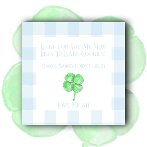 Blue Gingham Clover Gift Name Tag Saint Patricks Day St Pattys Day