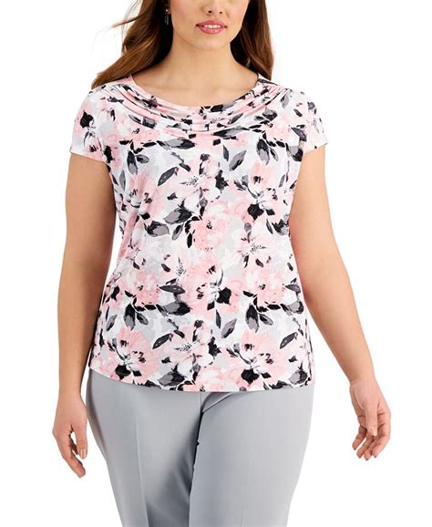 Kasper Plus Size Printed Cowl Neck Cap Sleeve Top Macys