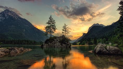 Download Spruce Bavaria Germany Reflection Mountain Sunset Forest ...