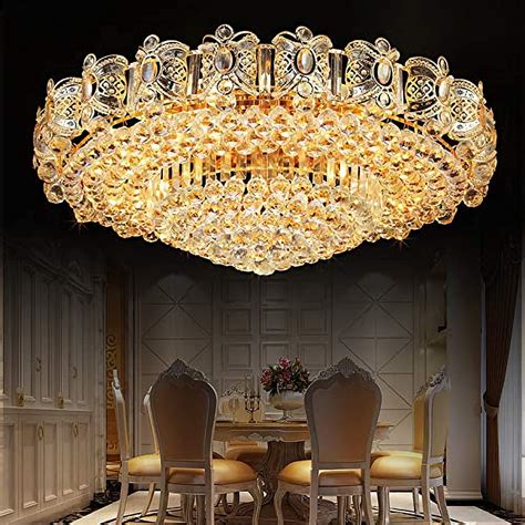 KALRI Modern K9 Crystal Gold Chandelier Flush Mount LED Ceiling Lamp