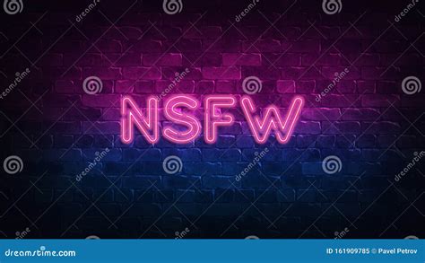 Nsfw Neon Sign Purple And Blue Glow Neon Text Brick Wall Lit By Neon Lamps Night Lighting On