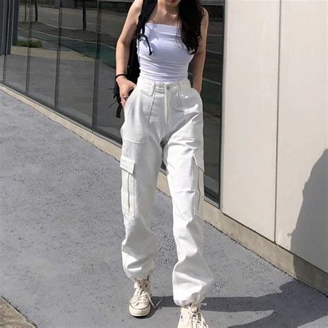 White Cargo Pant Vintage Pant Y2k Baggy Pants Womens Etsy