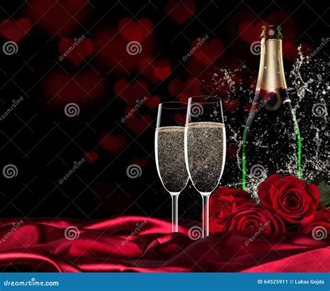 Valentine Day With Champagne And Roses Stock Image Image Of Hearts