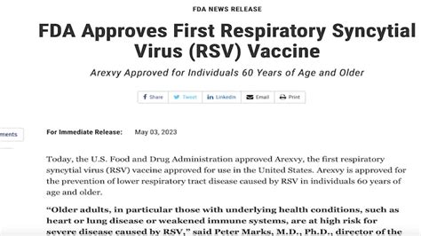 美国fda批准全球首款呼吸道合胞病毒疫苗上市