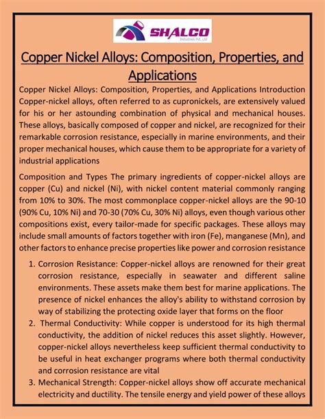 Ppt Copper Nickel Alloys Composition Properties And Applications