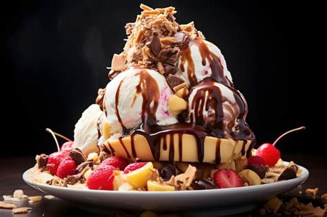 Premium Photo Caramelized Banana Split Sundae Scoops Of Vanilla