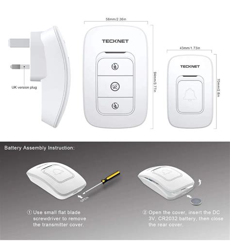 Tecknet Wireless Doorbell Twin Waterproof Wall Plug In Cordless Door Chime Kit Ebay