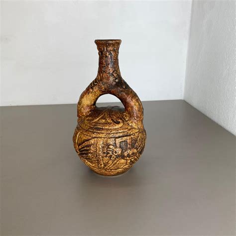 Große Bunte Fat Lava Keramik Maya Tiki Vase zugeschrieben Jasba