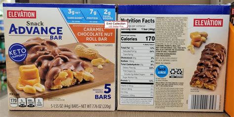 Elevation Caramel Chocolate Nut Roll Bar Snack Advance Bar Keto Support 7 76oz 220g