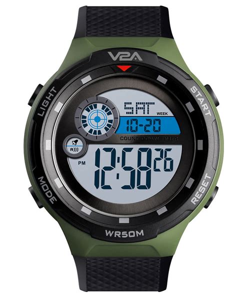 V2a Digital 5atm Waterproof Sports Watch With Backlight Alarm Stopwatc