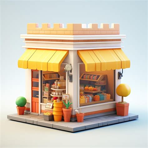 Premium AI Image 3d Isometric Render Of A Local Shop Building