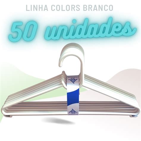 Cabide de Roupa Plástico Adulto Branco 50 unidades LINHA COLORS