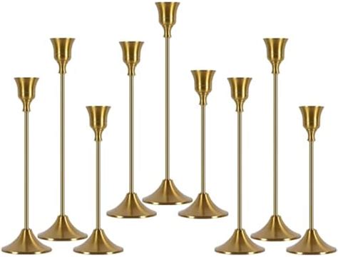 Brass Gold Candlestick Holders Set Of 9 Taper Candle Holder Vintage Candlelight