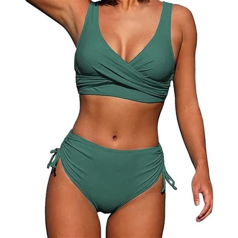 Femme Bikini Torsadé Taille Haute Ensemble Bikini Col V Élégant