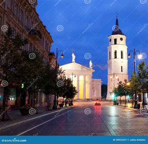 Vilnius At Night Night Life Scene Stock Image Image Of Illuminated