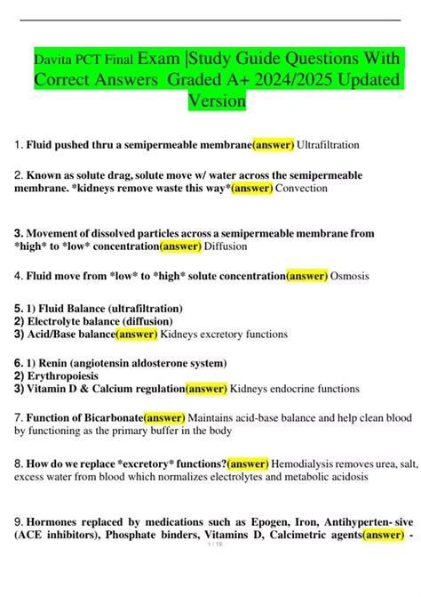 Davita Pct Final Exam Study Guide Questions With Correct Answers