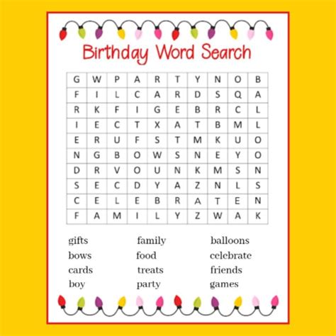 Birthday Word Search Printable Printable Word Searches