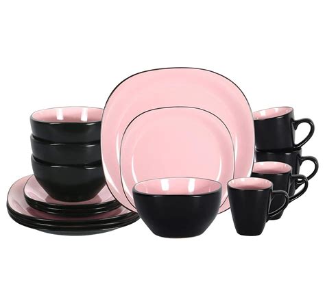 Stoneware Square 16pc Dinnerware Set Inside Shiny Rose Outside Matte