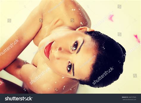 Attractive Naked Woman Lying Milkbath Rose Stock Photo Shutterstock