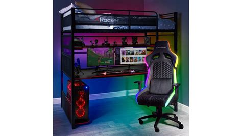 X Rocker Battlebunk Elevated Gaming Bed Frame With Desk Shelf Cubby