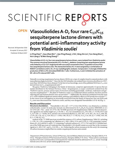 Pdf Vlasouliolides A D Four Rare C C Sesquiterpene Lactone