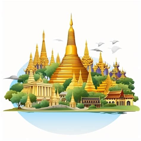 Premium Photo Myanmar Map And Pagoda Cartoon Isolated On White Background