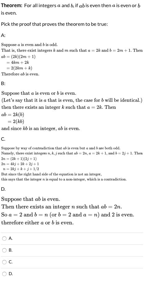 Solved Theorem For All Integers A And B If Ab Is Even Then