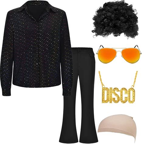 Men S 70s Decades Disco Costume Outfits Metallic Dude Shirts Bell