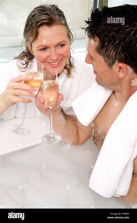 Mature Couple Having Fun In The Bathtub Stock Photo Alamy
