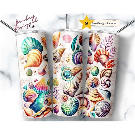 Neon Seashells Oz Skinny Tumbler Sublimation Design Digit Inspire