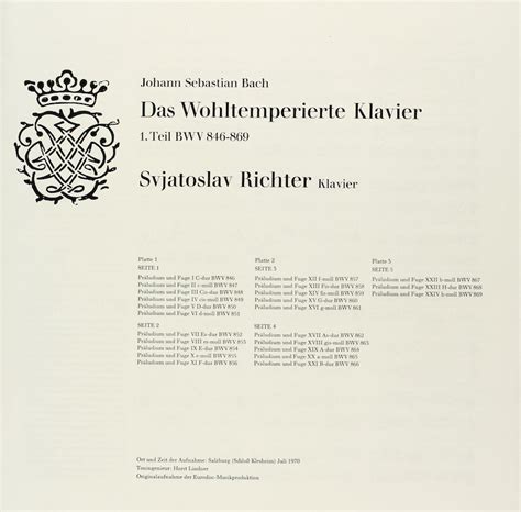 Svjatoslav Richter Bach Das Wohltemperierte Klavier Teil Bwv