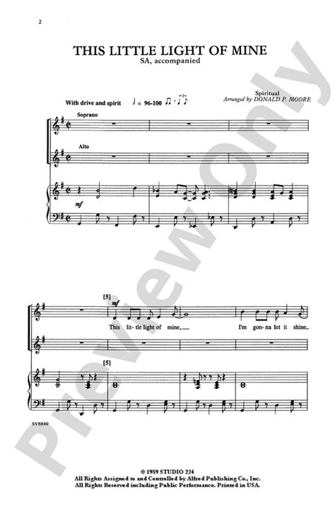 This Little Light Of Mine Sa Choral Octavo Digital Sheet Music Download